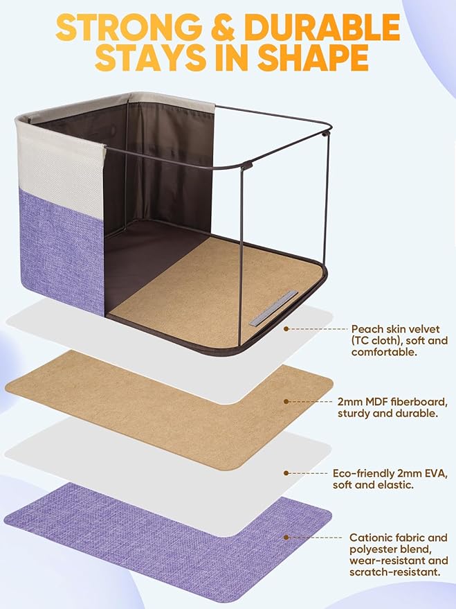 BALEINE 2 Pack Fabric Storage Bins for Shelves, Linen Storage Baskets for Organizing, Decorative Closet Bins for Clothes, Home (Lavender, 15''x11''x9.5'')