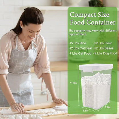Tight-Lock Rice Container 10-15 Lbs - Airtight Flour Container with Scoop - Food-Grade Plastic Food Storage Container for Cereal, Sugar - Dry Food Dispenser for Kitchen, Pantry Organizers and Storage