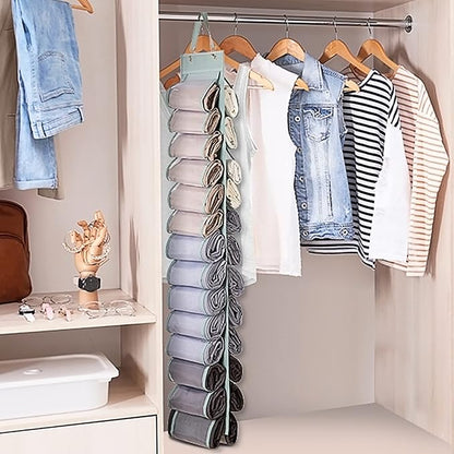 DHSFKBE Legging Organizer Storage - 2PCS T Shirt Organizer, Hanging Closet Organizers and Storage with 26 Roll Independent Compartments for Yoga Pants, Towel, Bathing Suit (Grey)