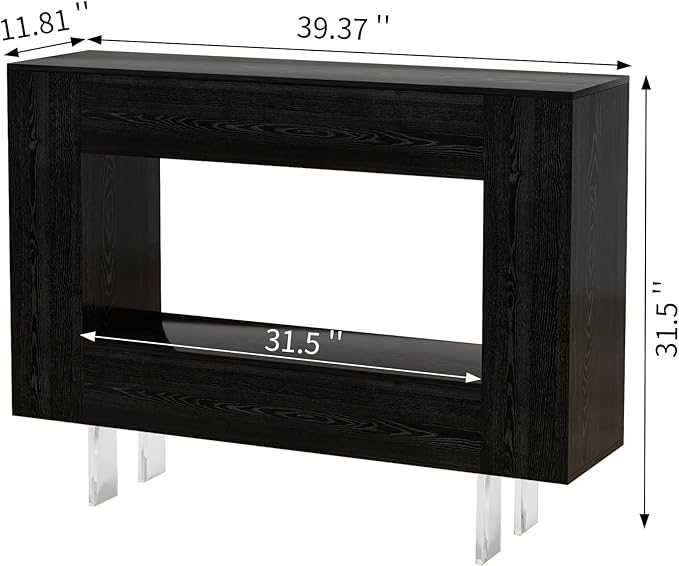 Narrow Console Table with Hidden Side Storage Cabinets, Adjustable Shelves, Modern Black Entryway Sofa Table for Behind The Couch, Living Room, Hallway, Black