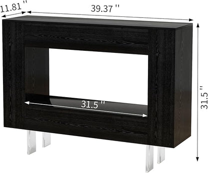Narrow Console Table with Hidden Side Storage Cabinets, Adjustable Shelves, Modern Black Entryway Sofa Table for Behind The Couch, Living Room, Hallway, Black