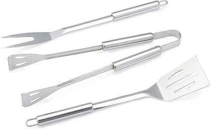Amazon Basics 4-Piece Stainless Steel BBQ Grilling Tool Set with Carry Bag, Rust-Resistant, Dishwasher Safe