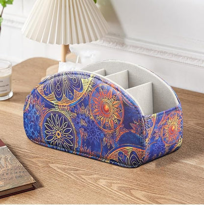 TV Remote Control Holder with 5 Compartments,Pu Leather Remote Caddy/Box/Tray Bedside Table Desk Storage Organizer for DVD, Blu-Ray, Media Player, Heater Controllers and Cosmetics Office Supplies