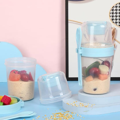 Mifoci 8 Pcs 27 oz Overnight Cereal Cup Portable Oats Container with Lid and Spoon for Yogurt Salad Fruit Oatmeal Cereal Overnight Oats Breakfast Vegetable Snack Cup(Blue)