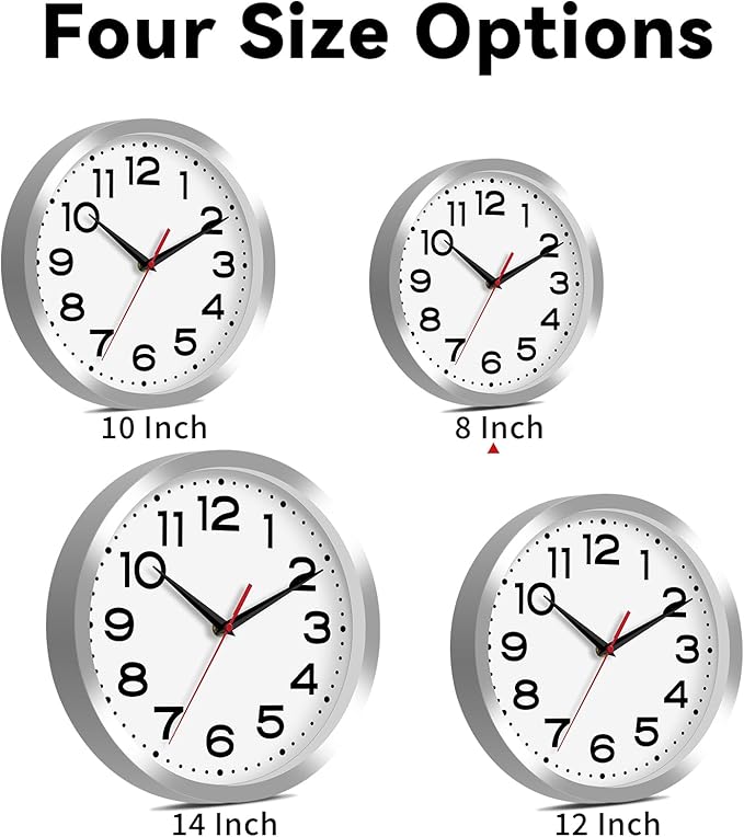 Roymnie Wall Clock Silent Non-Ticking Modern Clock Battery Operated 8 Inch Small Classic Analog Decorative for Kitchen, Bathroom, Office, Bedroom, Home(Silver)