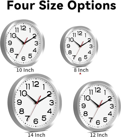 Roymnie Wall Clock Silent Non-Ticking Modern Clock Battery Operated 8 Inch Small Classic Analog Decorative for Kitchen, Bathroom, Office, Bedroom, Home(Silver)