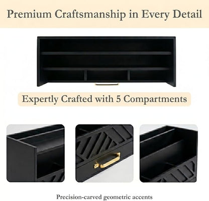 BLU MONACO | Wooden Mail Organizer with Drawer and Gold Handle | Mail Sorter Organizer Countertop for Desk | Outgoing Mail Holder and Letter Sorter for Desk Storage
