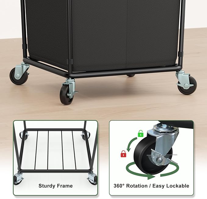 160L Laundry Hamper with Wheels and Handle, 2 Section Large Rolling Laundry Basket Bag with Wheels, Clothes Hamper Cart for Laundry, Bedroom, Bathroom and Dorm