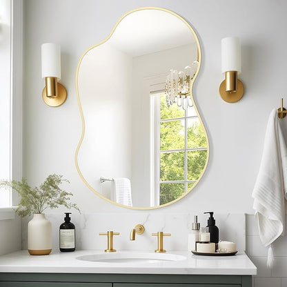 WallBeyond Gold Asymmetrical Mirror, Modern Irregular Wall Mirror with Aluminum Frame for Bedroom, Bathroom, Living Room, and Entryway 36" H x 24" W (Gold)