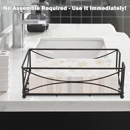 Livabber Guest Napkin Holder, Metal Bathroom Paper Hand Towel Storage Modern Napkin Tray Caddy for Countertop, Table Kitchen, Dinning Room (Black, Metal Base)
