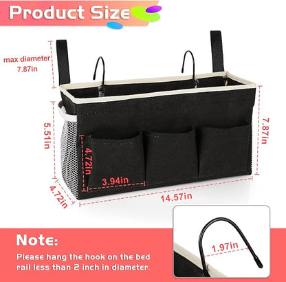 Loghot Bedside Caddy/Bedside Storage Bag Hanging Organizer for Bunk and Hospital Beds,Dorm Rooms Bed Rails,Can be Placed Glasses,Books,Mobile Phones,Keys (New Black)