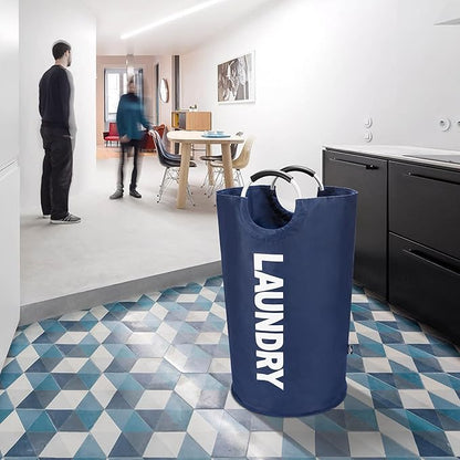 DOKEHOM 125L X-Large Collapsible Washing Laundry Basket Bag (7 Colors) for Bedroom, Fabric (Dark Blue, XL)
