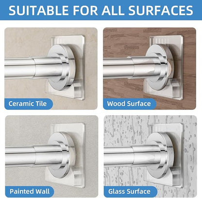 CorkLatta Chrome Shower Curtain Rod,1 Inch Diameter Stainless Steel Adjustable Spring Tension Rods 32 to 80",with Holders,Anti-Slip,Curtain Rods No Drilling(1 Pack)