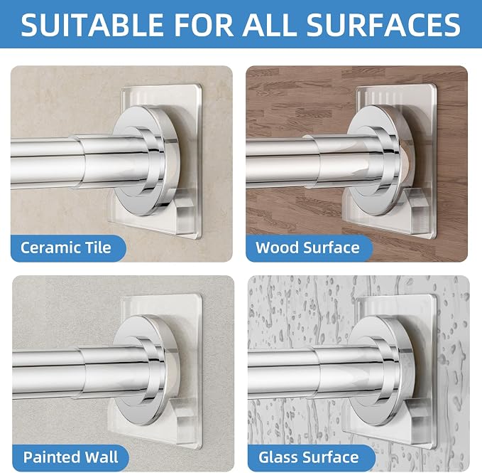 CorkLatta Chrome Shower Curtain Rod,1 Inch Diameter Stainless Steel Adjustable Spring Tension Rods 32 to 92",with Holders,Anti-Slip,Curtain Rods No Drilling(1 Pack)