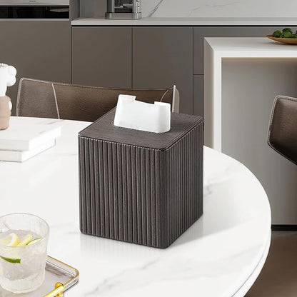 MEIBOOCH PU Leather Tissue Box Cover Square Tissue Box Holder with Magnetic Closure (Dark Brown)