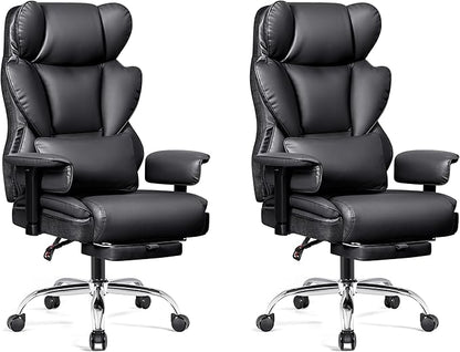 Big and Tall Office Chair - Heavy Duty 400 LBS Executive Chair with Foot Rest, High Back Ergonomic Desk Chair, Padded Wide Seat Gaming Chair, Adjustable Armrests, Black 2 Pack