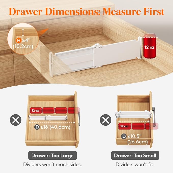 Lifewit 16 Pack Drawer Dividers for Clothes, 4" High 10.5"-16.5" Expandable Dresser Drawer Organizers, Adjustable White Plastic Separators for Kitchen, Cabinet, Nursery, Socks & Underwear Storage