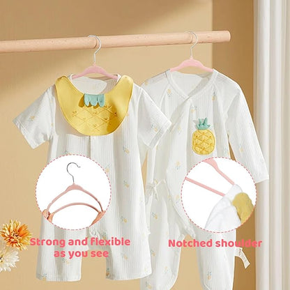 ManGotree 11" Baby Velvet Hangers, Non-Slip Infant Coat Hangers, Ultra-Thin Toddler Felt Hanger with 360° Swivel Hook, Space Saving Children's Hanger for Kids Clothes, 48 Pack (Light Pink)