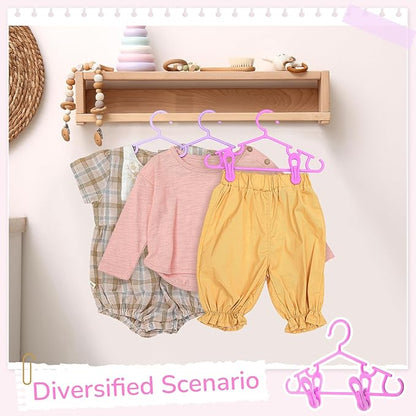 Hsei 5/10/40 Pack Baby Hangers with 10/20/80 Clips, Plastic Kids Pants Hangers for Nursery Closet Top and Bottom Clothes Hanger Set for Newborn Infant Toddler(30 Packs Total,Pink Series,10.6 Inch)