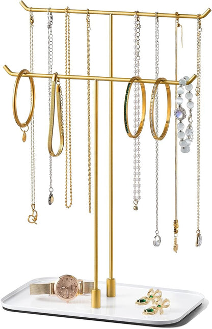 bussdis Necklace Stand Aesthetic Necklace Holder: Metal Necklace Organizer for Home Decor, Gold