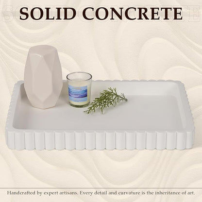 Concrete Decorative Tray for Coffee Table Decor, 14" Coffee Table Tray Ottoman Tray Table Centerpieces, Rectangular Modern Decorative Trays for Home Decor, Living Room, Entry, White