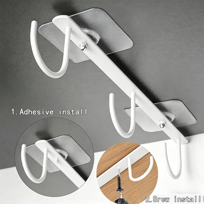 3pcs Mug Hooks,Under Cabinet Mug Holder, Coffee Cups Hook,Mug Hanger Organizer Rack with 9 Hooks for Displaying Mugs, Cups and Kitchen Utensils (White)