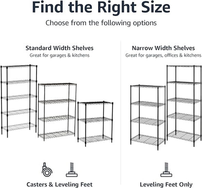 Amazon Basics 3-Shelf Adjustable Heavy Duty Steel Wire Rack Storage Shelving Organizer with Storage Space, Versatility and Ease of Use for Kitchen, Garage, 23.2" L x 13.4" W x 30" H, Black