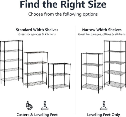 Amazon Basics 3-Shelf Adjustable, Heavy Duty Storage Shelving Unit on 2'' PP Plastic Wheel Casters, Metal Organizer Wire Rack, 23.2" L x 13.4" W x 32.75" H, Black