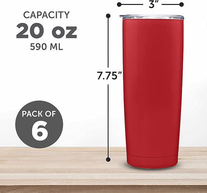 DISCOUNT PROMOS Pipette Stainless Steel Coffee Tumblers 20 oz. Set of 6, Bulk Pack - Double Wall, Perfect for Coffee, Hot Cocoa, Other Hot & Cold Beverages - Red