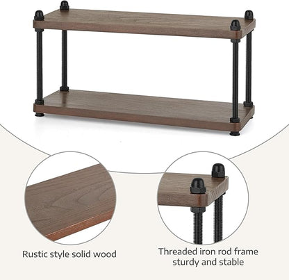 Mkono Coffee Station Organizer Wooden Mug Holder for Countertop Cup and Mug Shelf for Coffee Bar Accessories Rustic Matcha Stand 2 Tier Storage and Display Rack for Tea Cups Kitchen Office