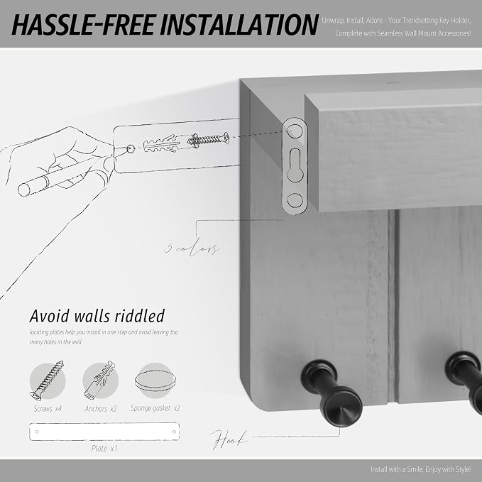 Rebee Vision Modern Key Holder Wall Mount - Decorative Key and Mail Holder for Wall with Shelf - Elevate Your Space with Chic Aesthetic Home Decor in Room Decor and Apartment Essentials (Light Gray)