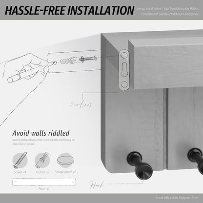 Rebee Vision Modern Key Holder Wall Mount - Decorative Key and Mail Holder for Wall with Shelf - Elevate Your Space with Chic Aesthetic Home Decor in Room Decor and Apartment Essentials (Light Gray)