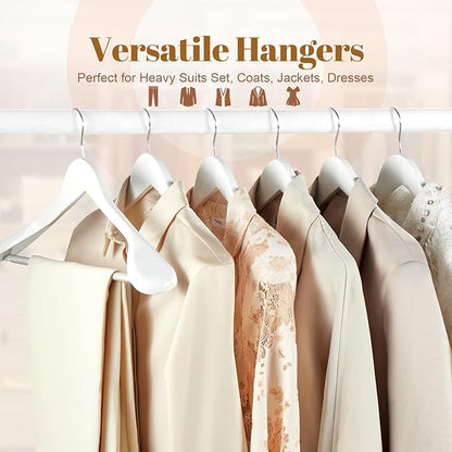 HOUSE DAY Wooden Suit Hangers 6 Pack，Heavy Duty Wide Shoulder Hangers, Solid Wood Coat Hanger with Non-Slip Pant Bar for Petite Adults, Teens and Small Suits, Coats, Jackets (White, 16.5‘’)
