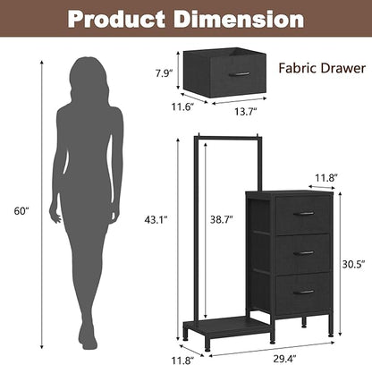 Dresser for Bedroom with Hanging Rack, 3 Drawers Dresser for Bedroom - Black