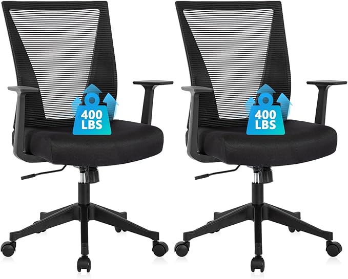 CLATINA Home Office Chair Ergonomic Desk Chair Mesh Computer Chairs with Armrests Executive Rolling Wheels Swivel Heavy Duty Chairs Office, Home, Black 2 Pack