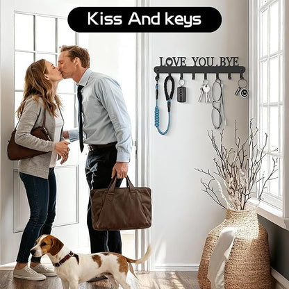 Key Holder for Wall - 'Love You Bye' Key Hooks,Key Holder Wall Mount Self Adhesive, Key Rack Wall Mount for Wall No Drill for Living Room, Kitchen, Bathroom, Garage (Black, 8Hooks)
