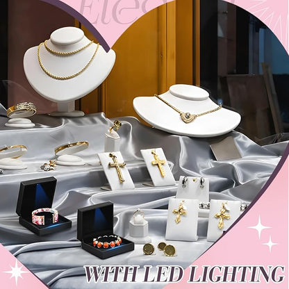 Yinkin 12 Pcs Black Velvet Jewelry Boxes LED Light Display Ring Necklace Bracelet Chain Gift Box Bulk Wedding Proposal Anniversary(Bracelet,Square)