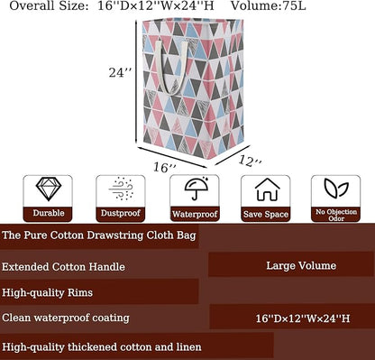 75L Waterproof Laundry Hamper Collapsible Laundry Basket Cotton Handle Laundry Bag Large Clothes Storage Toy Organization for Bathroom Bedroom Laundryroom College Dorms