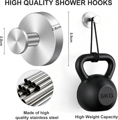 Herda Suction Cup Hooks for Shower Stainless Steel Suction Wreath Hanger for Glass Door No-Drill Removable and Reusable Suction Cup Hook for Loofah, Towel, Bathrobe, Holds Up to 15 Lbs - 4Pack, Silver