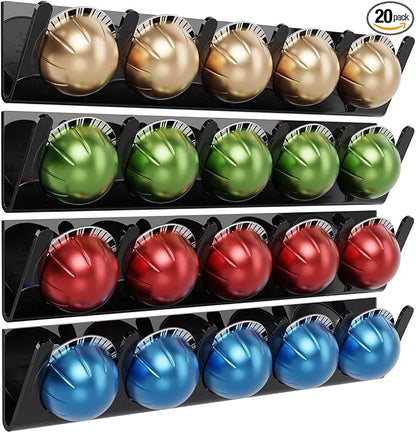 LifeMoreasy Magnetic Coffee Pods Holder for Nespresso Vertuo & Dolce Gusto, Self-Adhesive Wall Mounted Capsule Organizer for Kitchen Cabinet Fridge(4 Packs for 20 Pods)