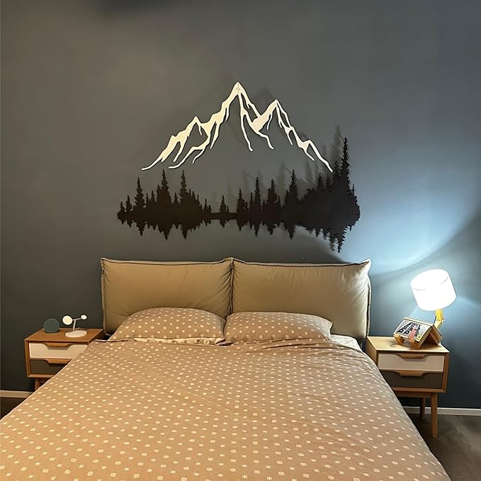 Wita Home Mountain and Forest Metal Wall Art, Wall Mounted Home Decor, Pine Trees and Mountain Wall Art for Living Room, Bedroom or Office, Large Outdoor Wall Decor, Nature Christmas Decor (White, 80x53 inches)