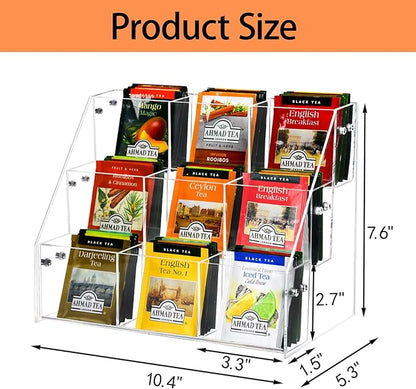 Tea Bag Organizer Holder, Acrylic Tea Packets Storage Box Container Display Stand Rack for Counter Cabinet Countertop Kitchen Office, 3 Tier