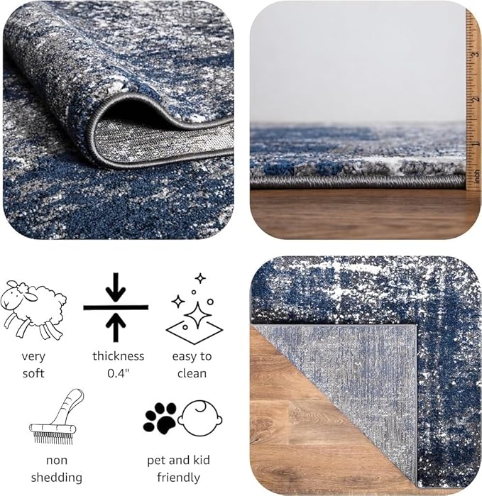 Keen Home Design Runner Rugs - 32"x91" Non-Shedding, Thick Pile Abstract Rugs for Kitchen, Living Room, Bedroom, Dining Room, Entryway - Size: 2'8" x 7'7", Abstract Navy/Gray