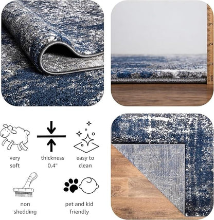 Keen Home Design Runner Rugs - 32"x91" Non-Shedding, Thick Pile Abstract Rugs for Kitchen, Living Room, Bedroom, Dining Room, Entryway - Size: 2'8" x 7'7", Abstract Navy/Gray