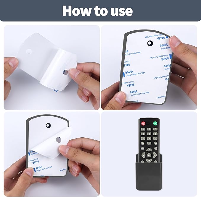 4 PCS Remote Control Holders Wall Mount, Self Adhesive TV Air Conditioner Remote Control Holder, Wall Mount Storage Box Organizer Wall Pen Holder Storage for Home Office School (Grey)