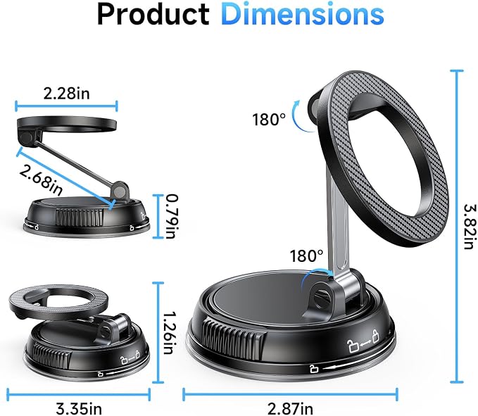 ANDERY Car Phone Holder for Magsafe [78+LBS Strongest Suction & 2400gf Strongest Magnetic] 360° Adjustable Car Phone Mount, Phone Holders for Your Car for iPhone 17-12 & All Phones, Father Gifts