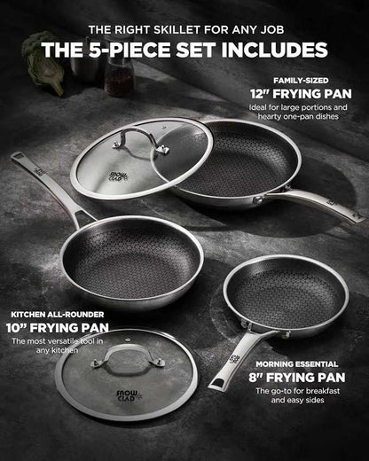 Non Stick Frying Pans, 12-inch with Lid, Hybrid Frying Pans Nonstick Upgrade,non stick Skillets Stainless Steel, Dishwasher & Oven-Safe, Induction Compatible Cooking Pan, PFOA Free Cookware