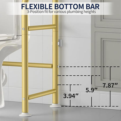 GloTika 3-Tier Over Toilet Storage Rack, Metal Over Toilet Bathroom Organizer Shelf, Freestanding Space Saver Storage Shelves for Bathroom/Laundry/Living Room (Gold)