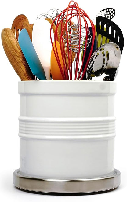 RSVP International Endurance Tool Crock Turntable Lazy Susan, Stainless Steel, 8.25" | Organize Spices & Small Bottles | Spins Easy | Handy in Cabinets or on Counters