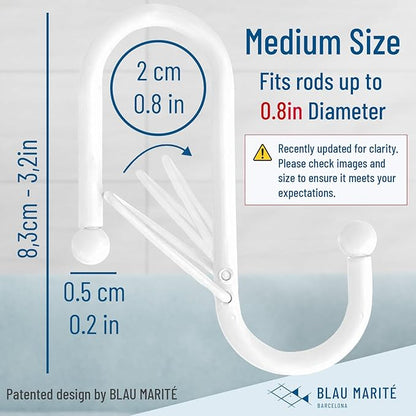 10-Pack Metal S Hooks for Hanging – Heavy-Duty S-Shaped Hooks with Safety Buckle – Fits Bars up to 0.8 in – Anti-Drop S-Hooks for Kitchen, Bathroom, Closet & Pot Racks – White (Medium)